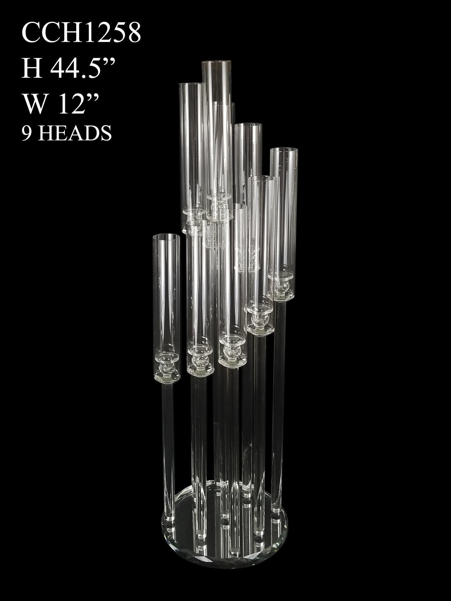 CCH1258 - 9 Head Candlestick Holders with Hurricane Tubes Wedding Table Centerpiece 44.5"
