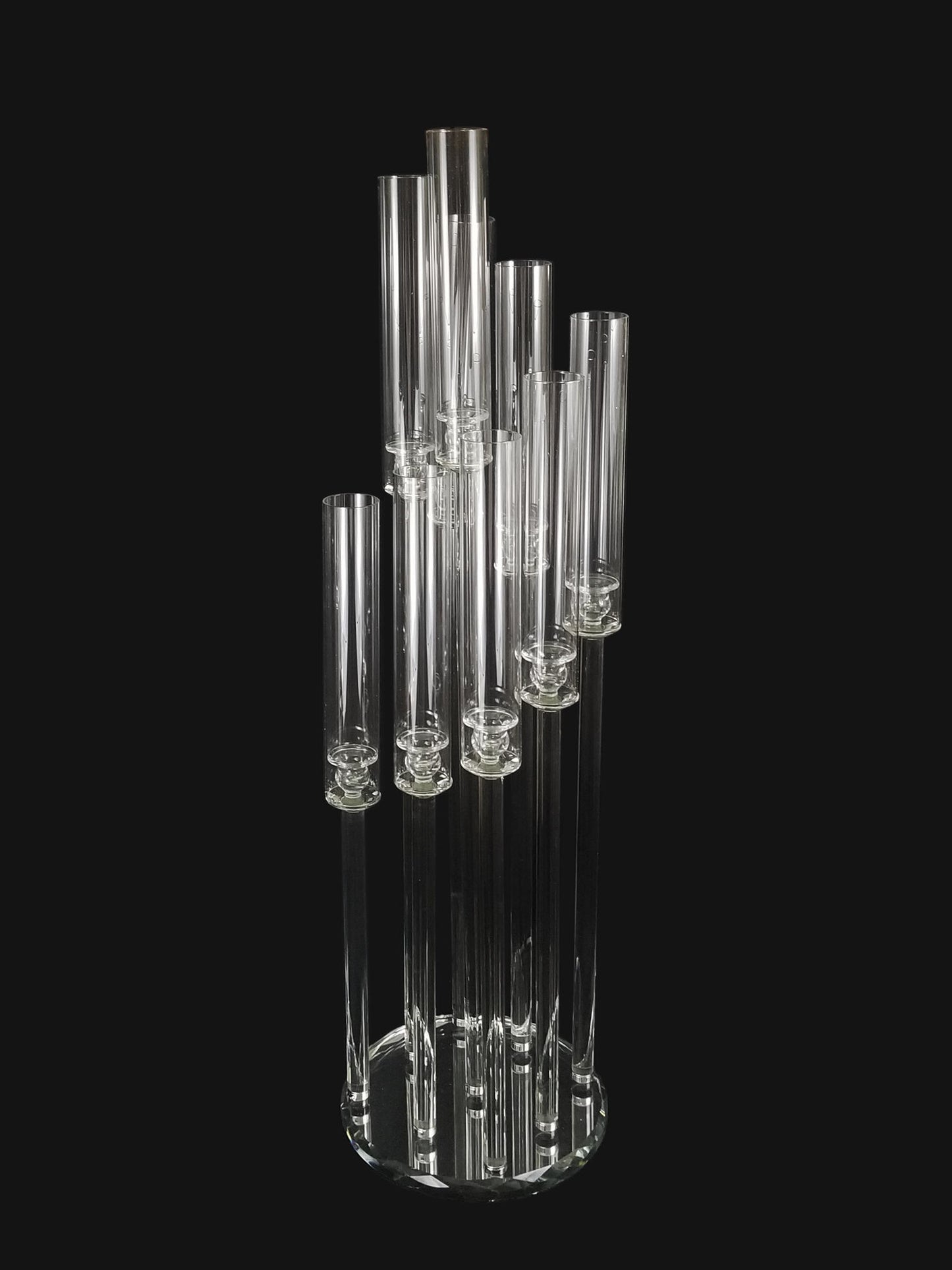 CCH1258 - 9 Head Candlestick Holders with Hurricane Tubes Wedding Table Centerpiece 44.5"