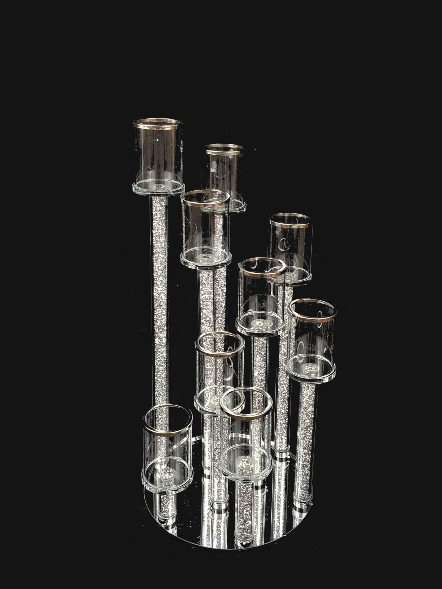 CCH0367 - 9 Head Candlestick Holders with Glitter Detail Wedding Table Centerpiece 23"