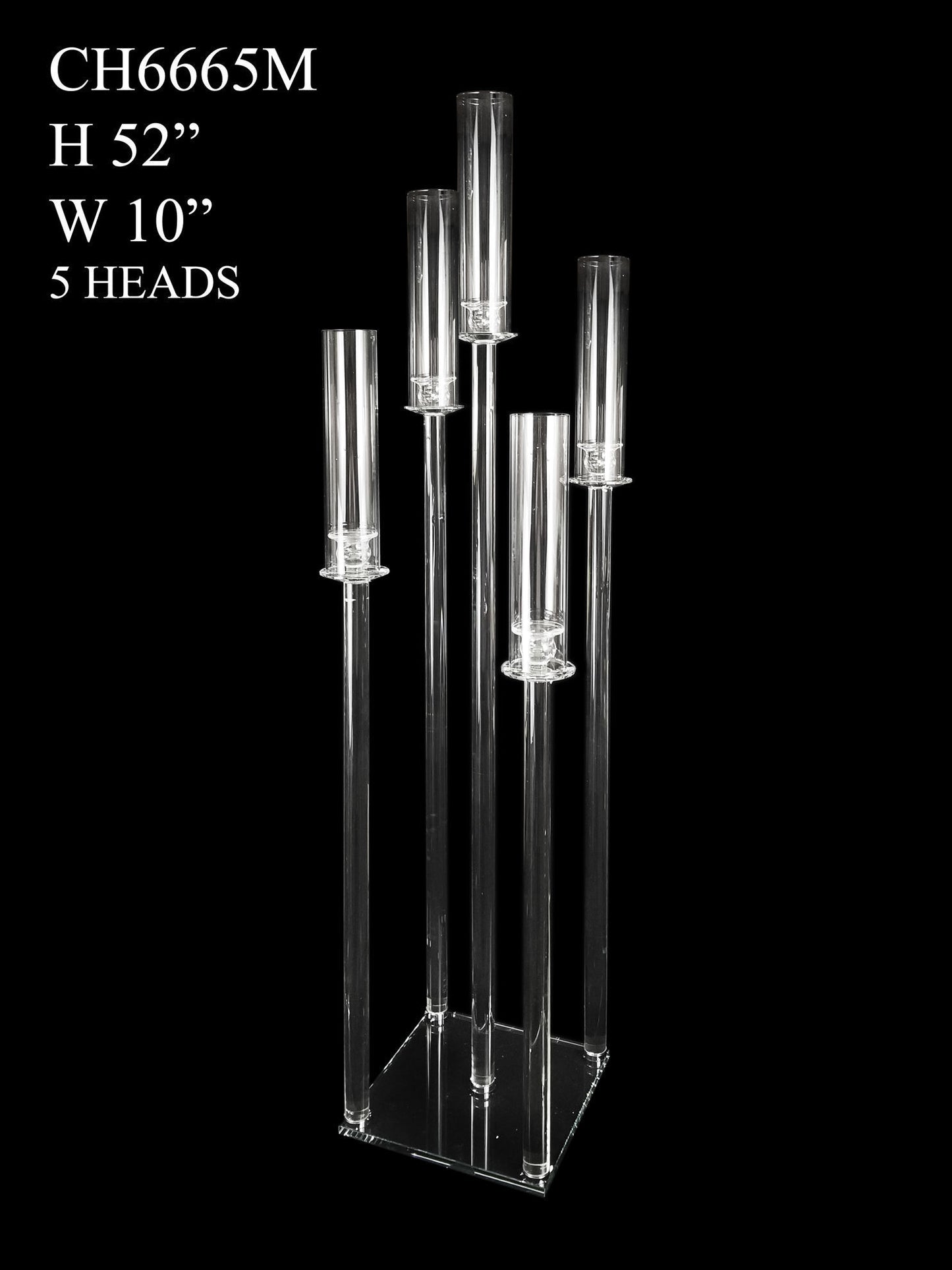 CCH6665M - 5 Head Candlestick Holders with Hurricane Tubes Wedding Table Centerpiece 52"