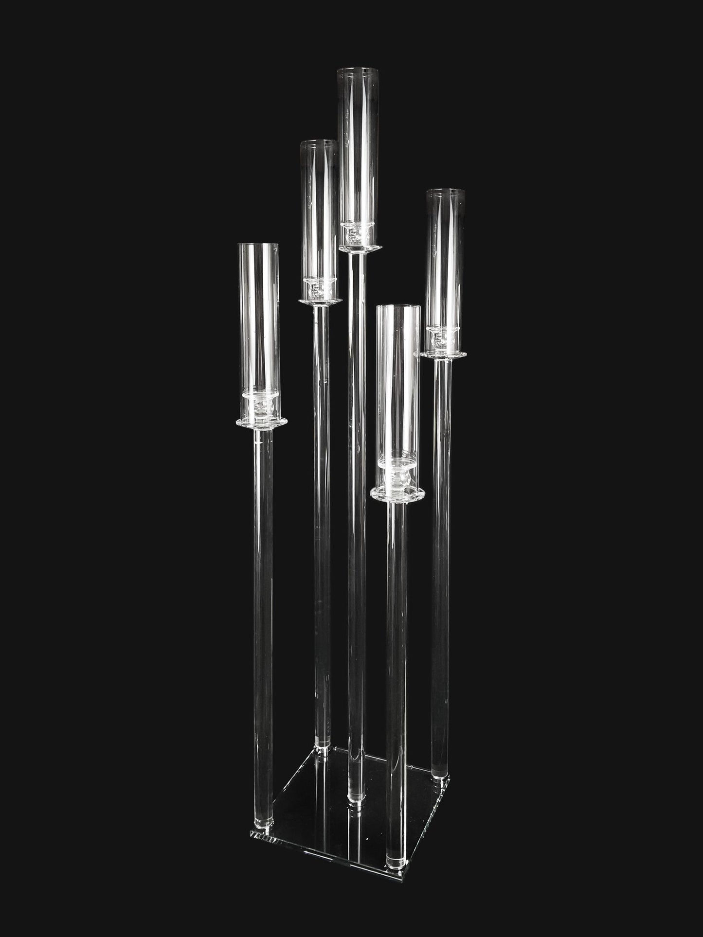 CCH6665M - 5 Head Candlestick Holders with Hurricane Tubes Wedding Table Centerpiece 52"
