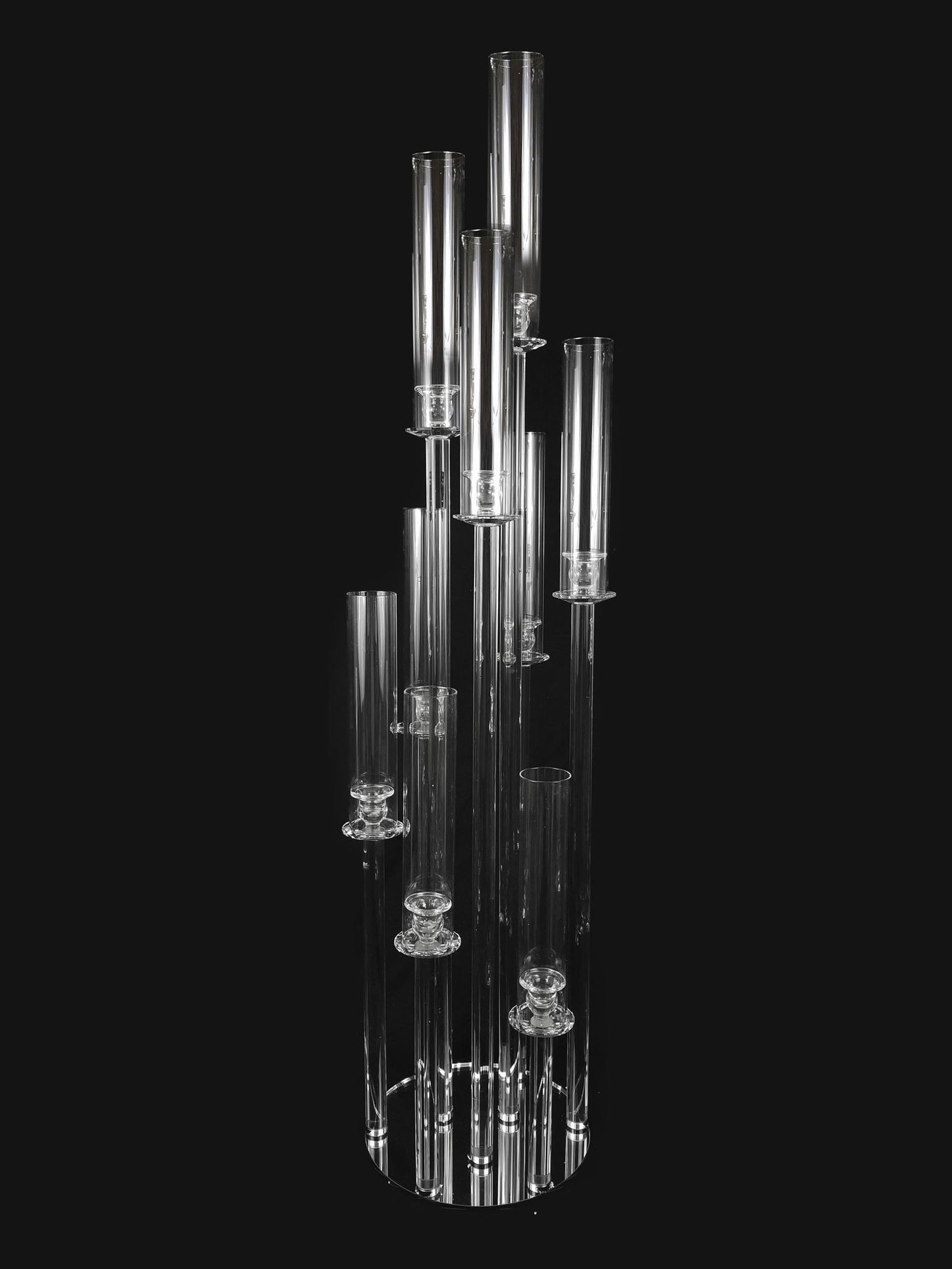 CCH6665-1M - 9 Head Candlestick Holders with Hurricane Tubes Wedding Table Centerpiece 52"