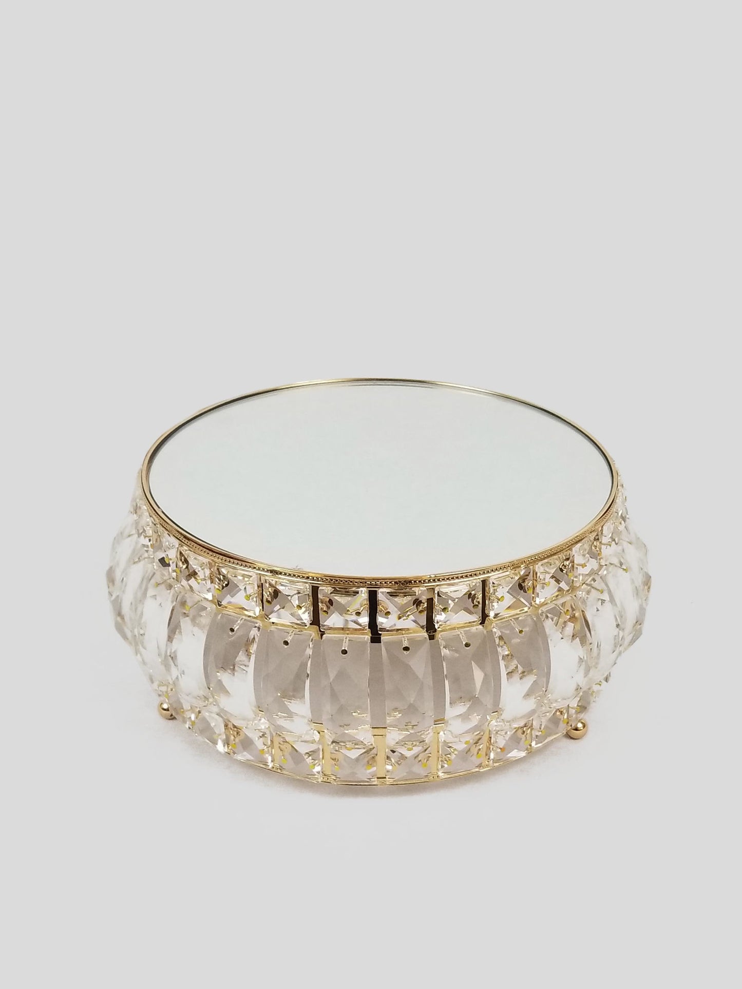 18PF0606-S - 10" Round Gold Cake Stand Crystal Beaded with Mirror Topped