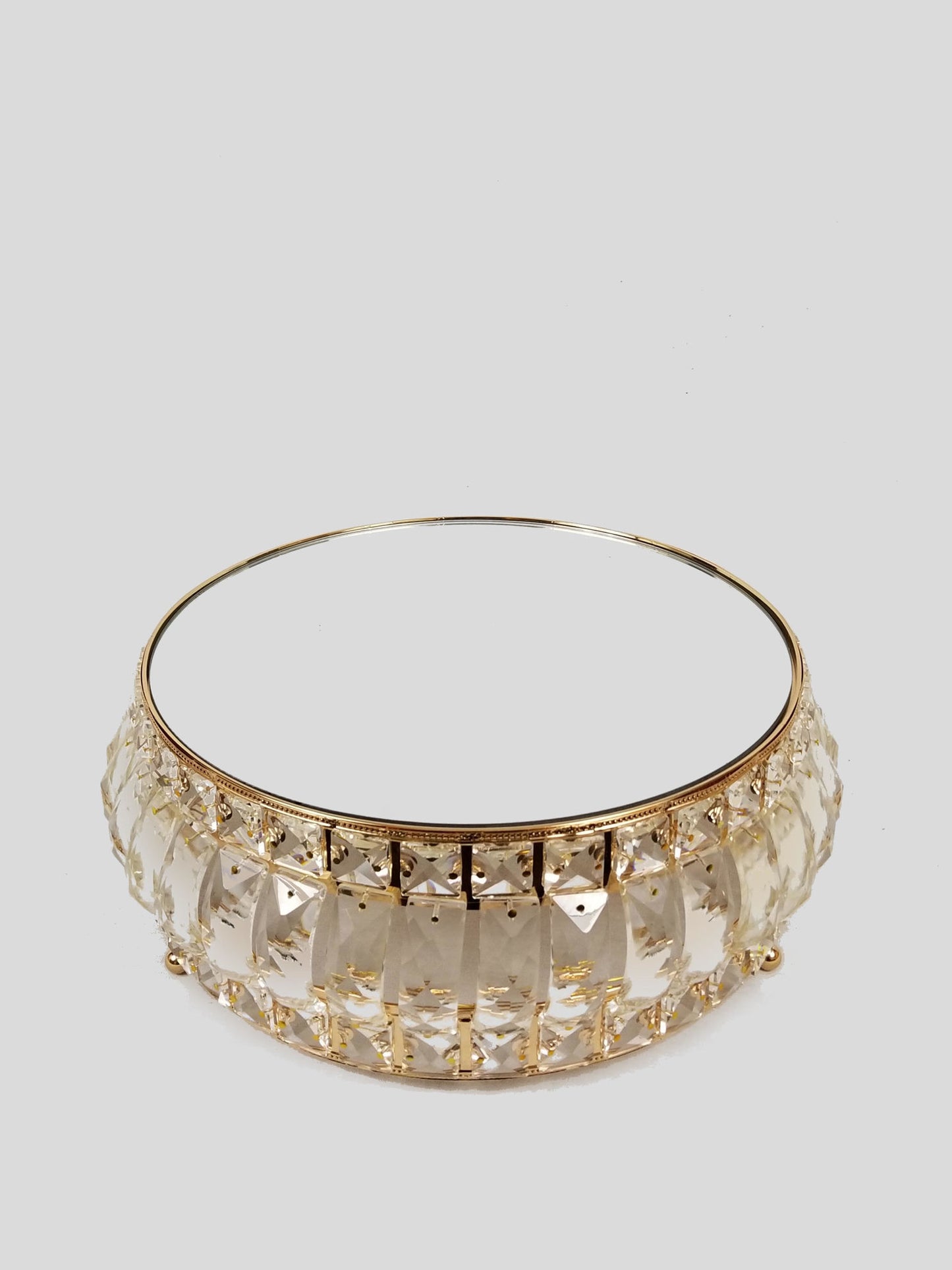 18PF0606-M - 12" Round Gold Cake Stand Crystal Beaded with Mirror Topped