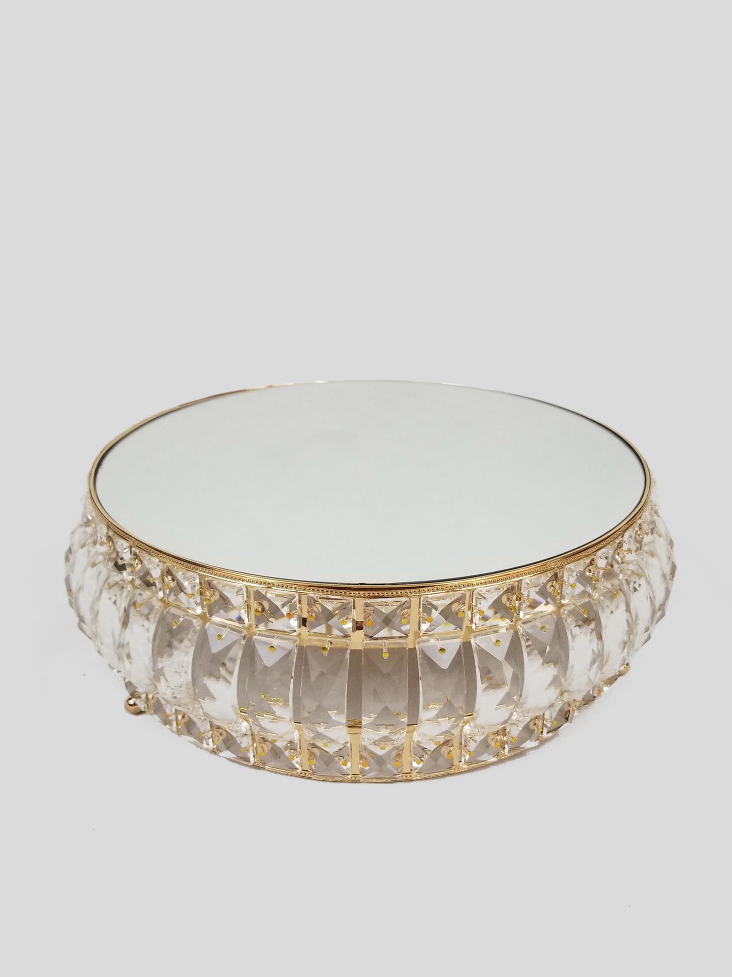 18PF0606-L - 14" Round Gold Cake Stand Crystal Beaded with Mirror Topped