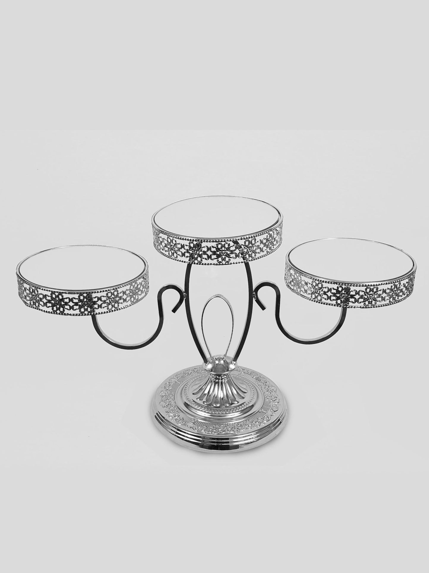 H2109 - 3 Joined Metal Gold Cake Stands with 8" Mirrored Tops