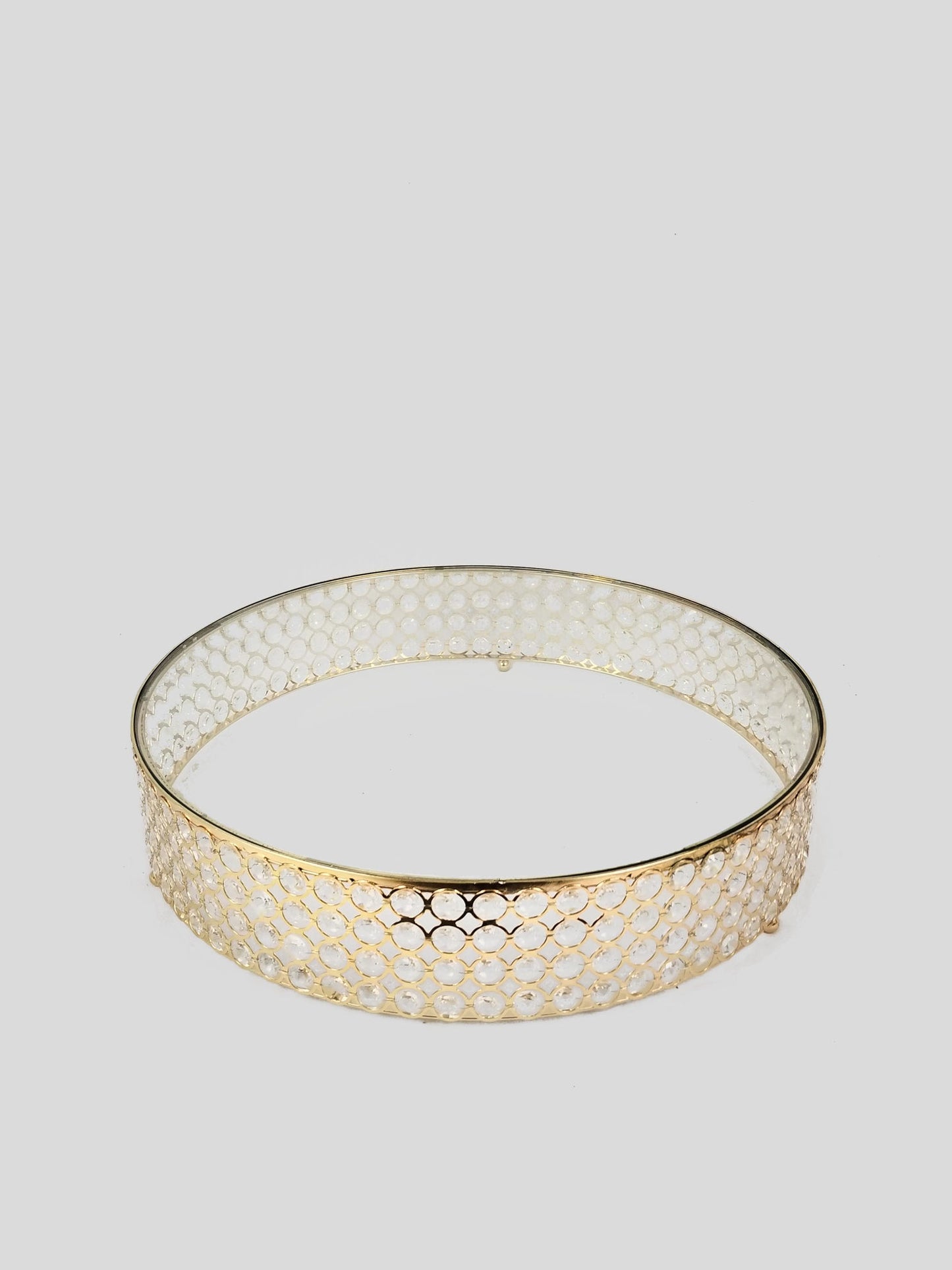 18PF0705 L - 18" Gold Crystal Beaded Metal Riser Cake Stand with Clear Glass Top
