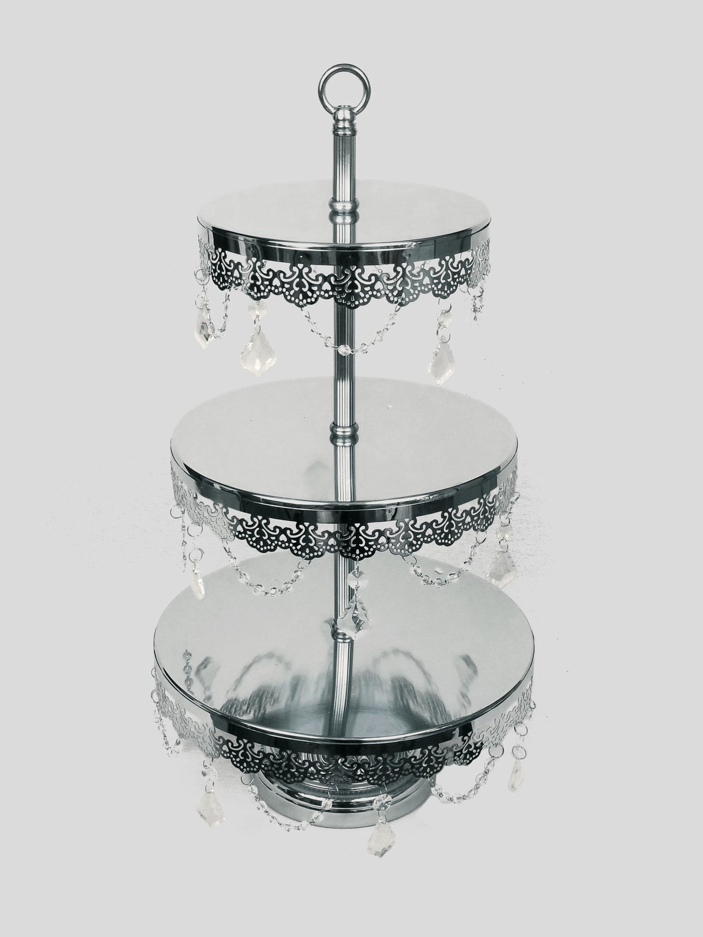 KK6 Sl - 3 Tier Silver Premium Metal Cupcake Stand with Decorative Crystals