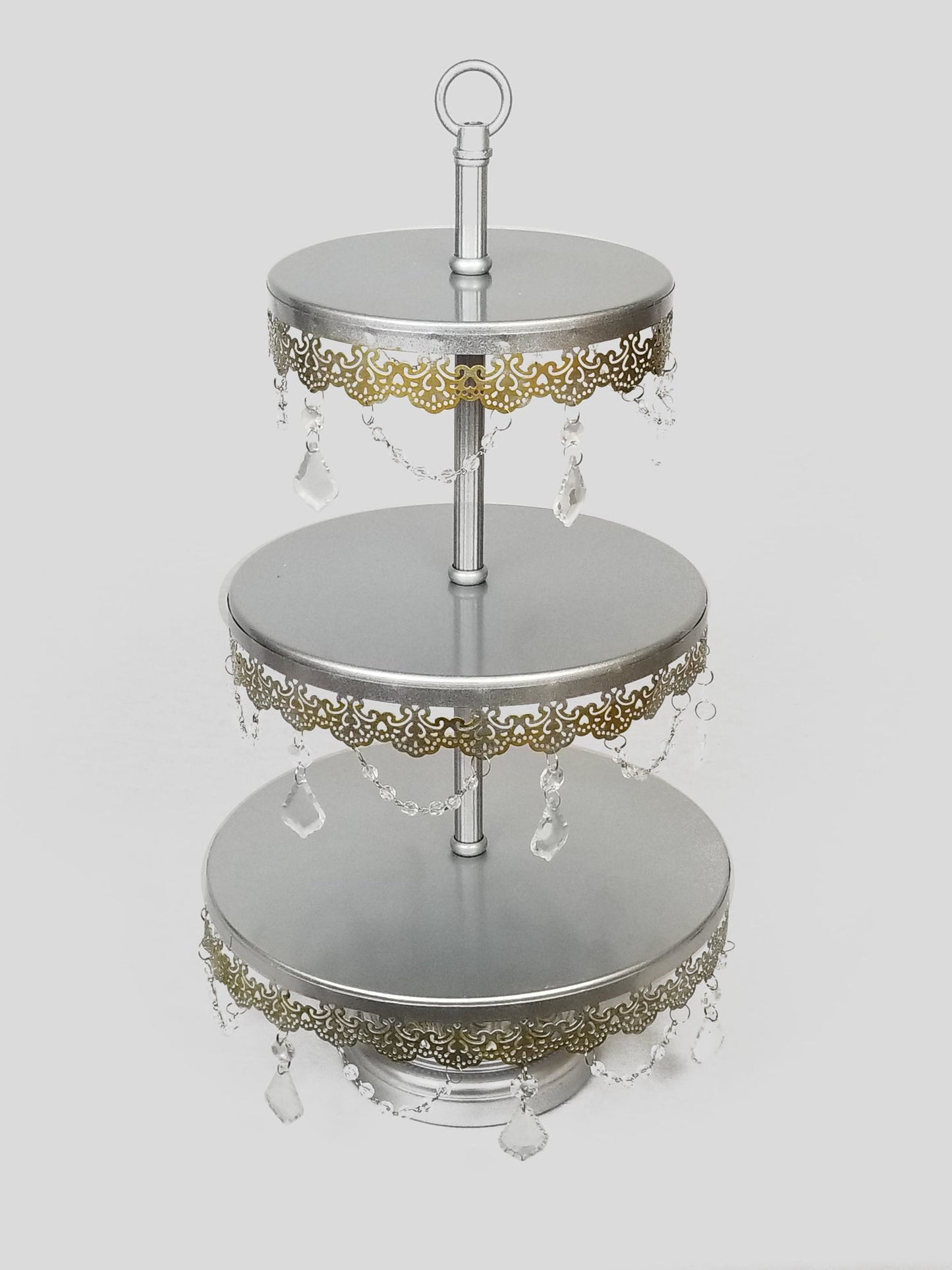 KK6 SL/GD - 3 Tier Silver/Gold Premium Metal Cupcake Stand with Decorative Crystals