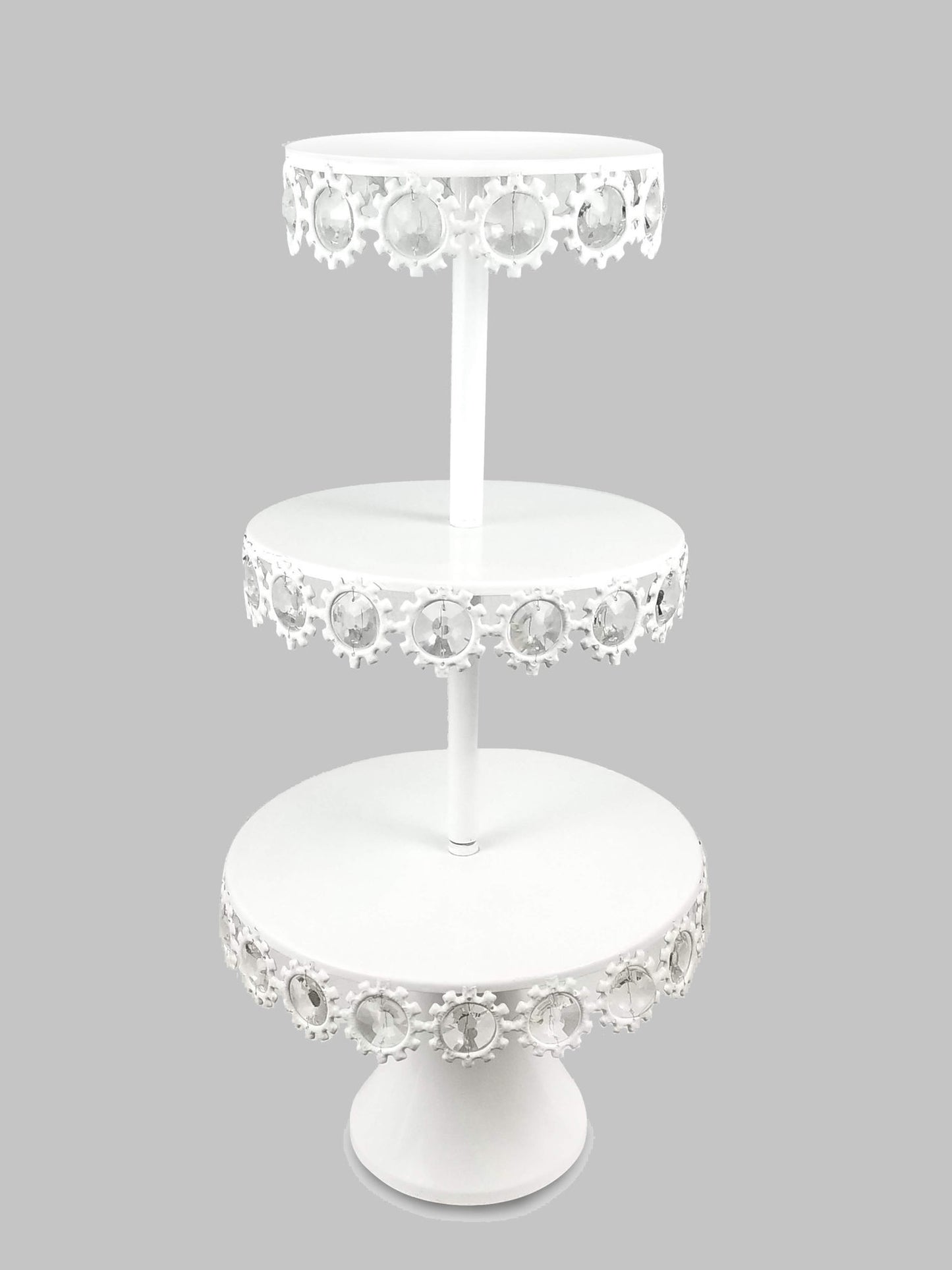 KK4 WT - 3 Tier White Premium Metal Cupcake Stand with Round Decorative Crystals