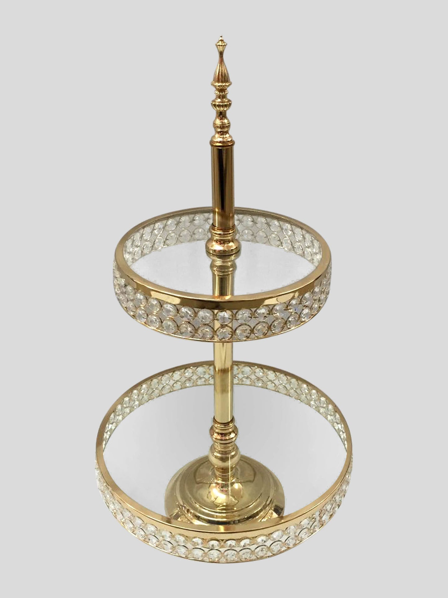 CH7010 GD - 2 Tier Gold Premium Metal and Glass Top Cupcake Stand with Embeded Crystals
