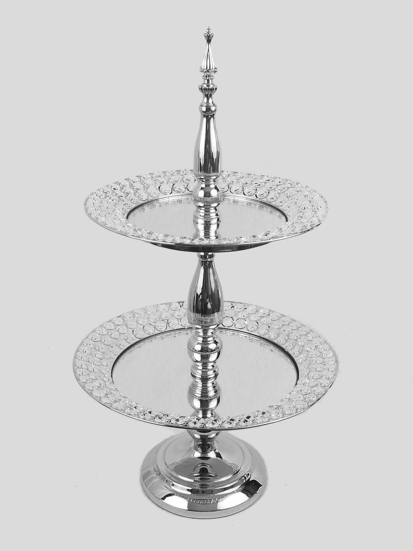 CH7011 SL - 2 Tier Silver Premium Metal and Mirror Top Cupcake Stand with Embedded Crystals