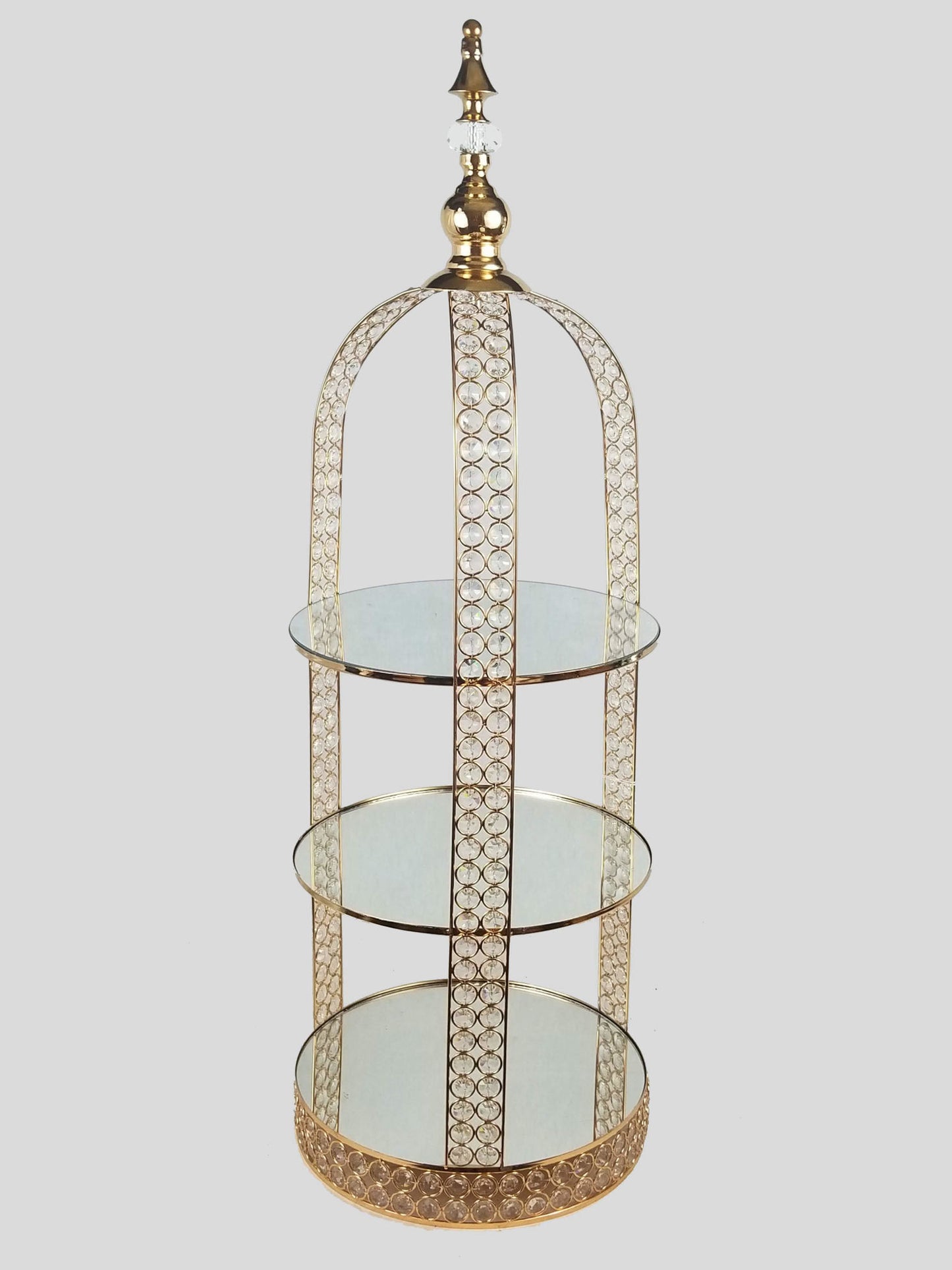 CCH0465 GD - Gold 3 Tier Metal Bird Cage Cupcake Stands With Embedded Crystal
