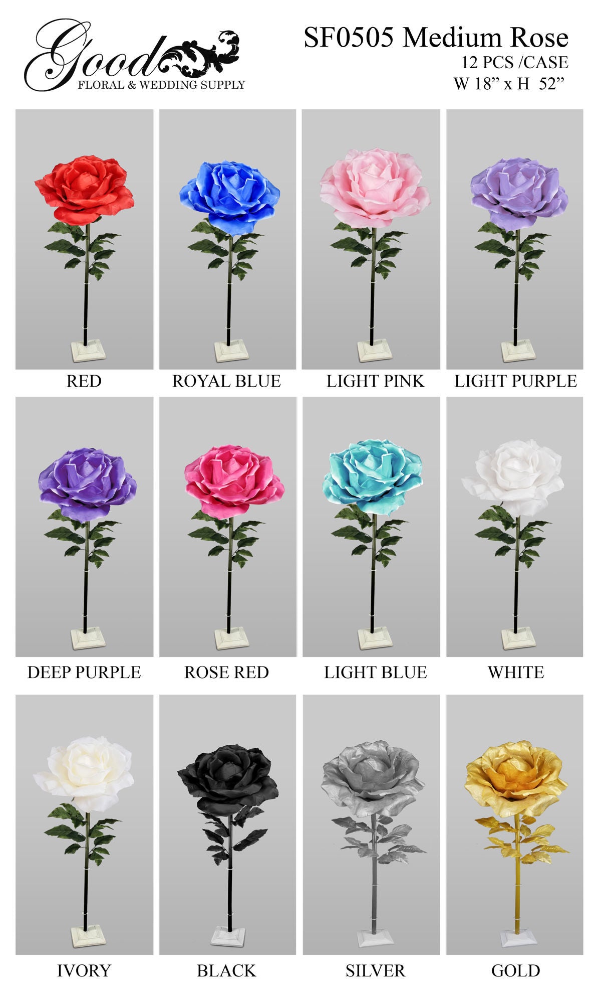 SF05015- 52" Oversized Medium Silk Rose Bloom w/Removable Stem