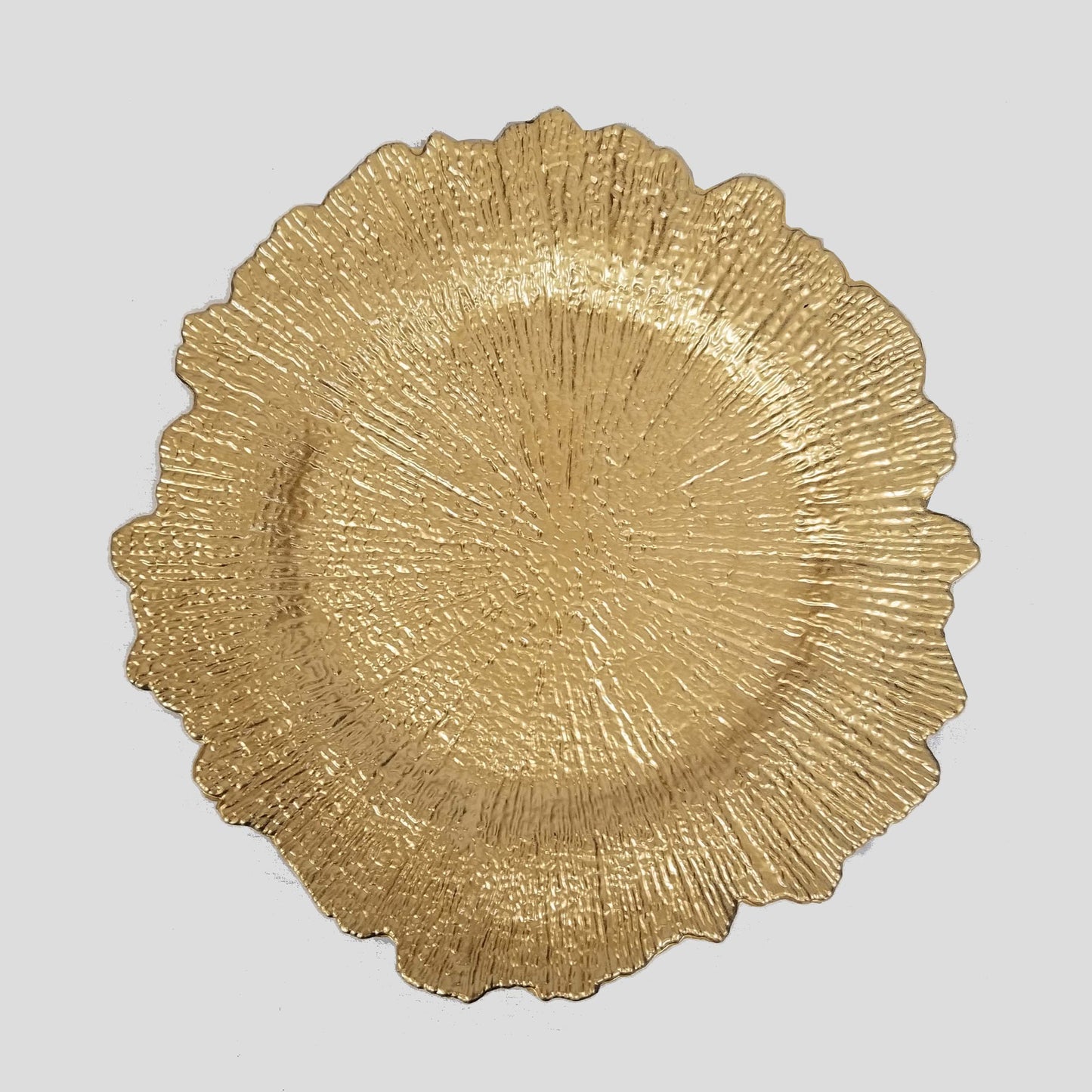 188197L-1 GD - 13" Round Reef Gold Plastic Charger Plates