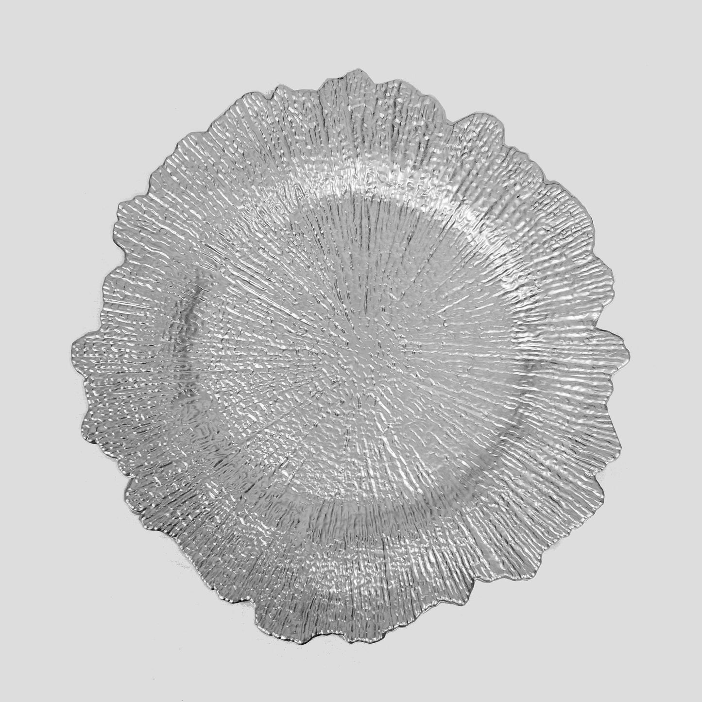 188197L-1 SL - 13" Round Reef Silver Plastic Charger Plates