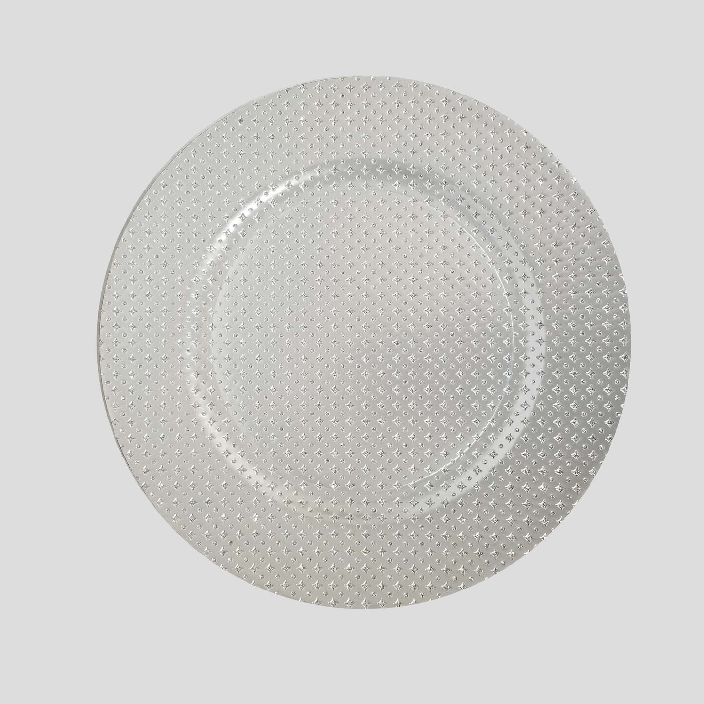 YQ15018 SL - 13" Silver Round Silver Glitter Acrylic Plastic Charger Plates