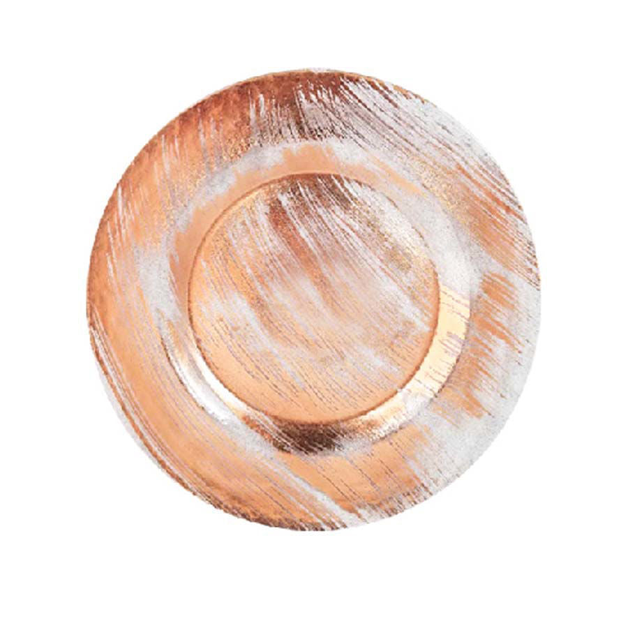 GP5431 RGD - 13" Round Rose Gold Metallic Paint Brushed Glass Charger Plates