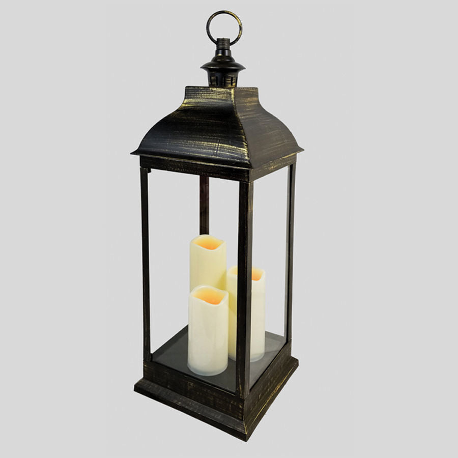 2629 - 28" Tall Black Plastic Lantern with 3 LED Candle