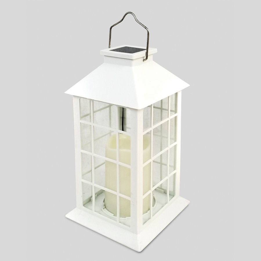 2630 - 11" Tall White Plastic Lantern and Grid Panels With LED Candle