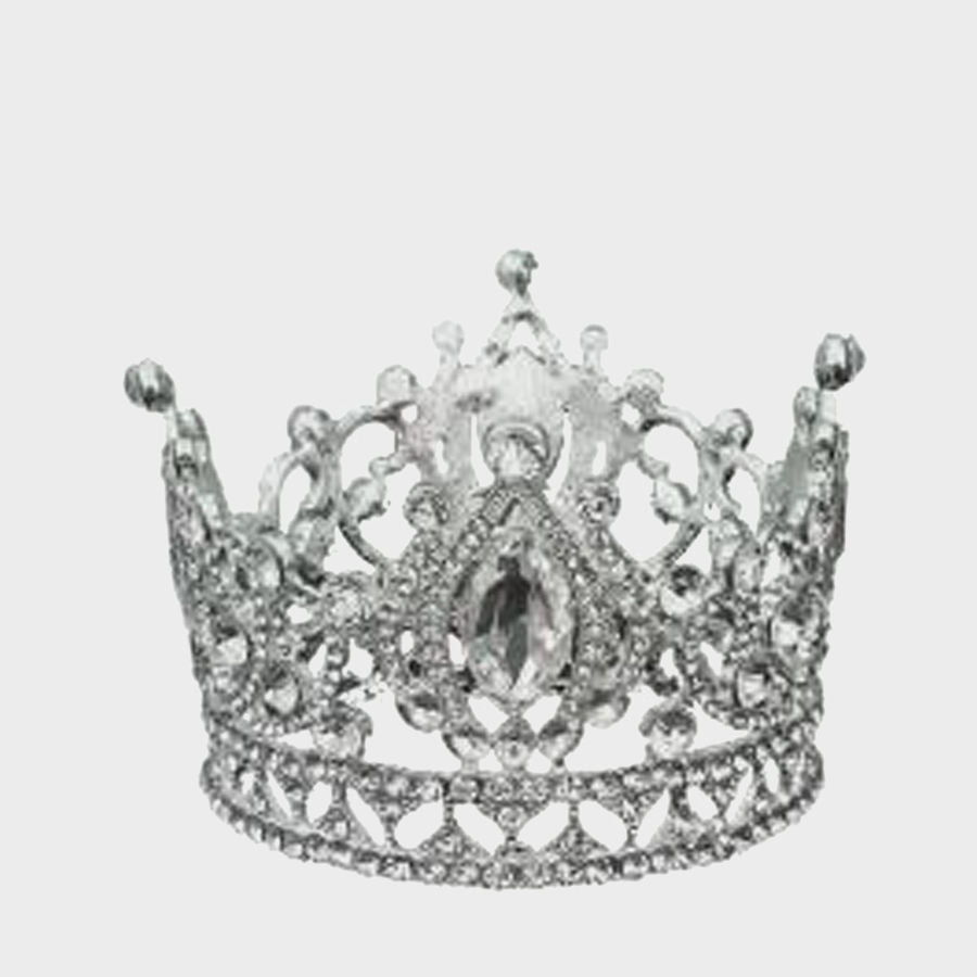 11018 Silver - 3.5" Vintage Royal Crown Cake Topper Decor with Crystals