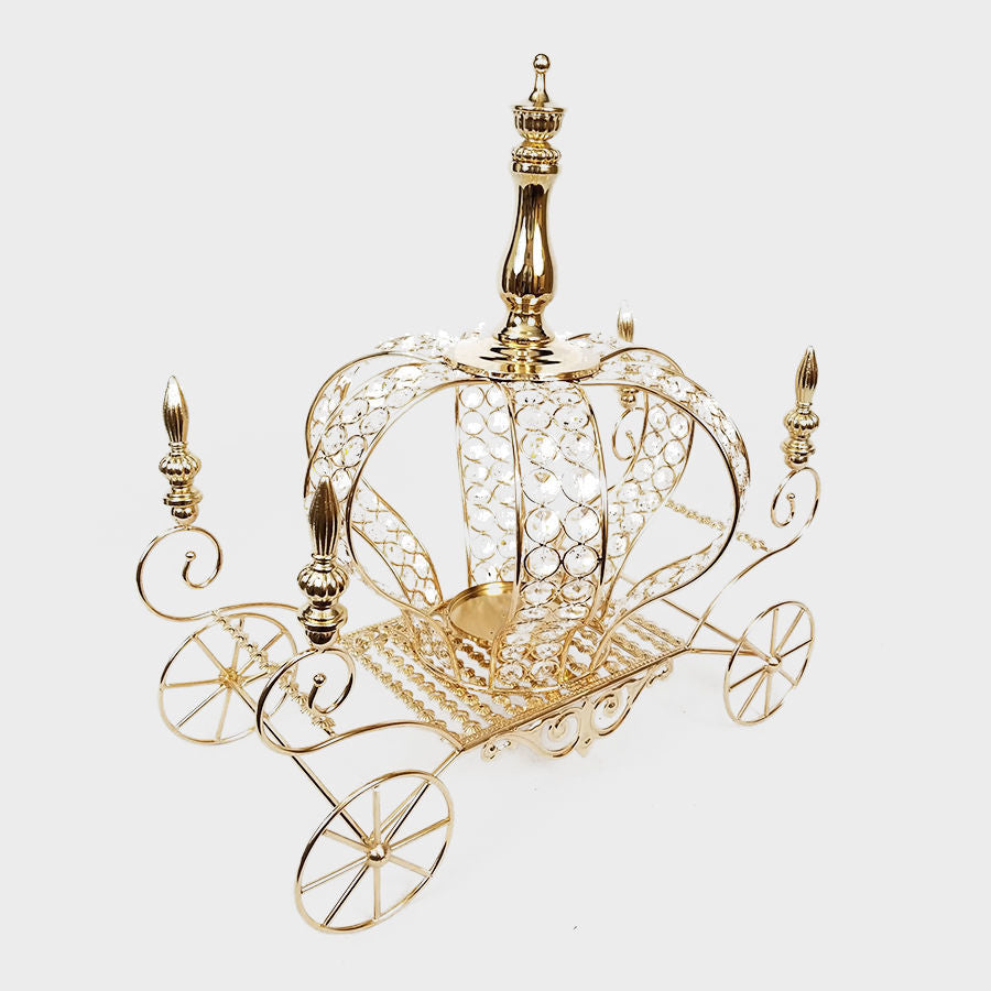 HX6278-2 - 17" Gold Crown Metal Carriage with Crystals Centerpiece