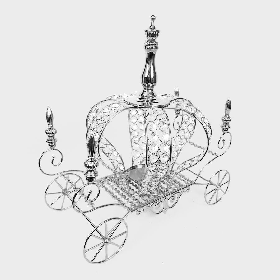 HX6278-2 SL - 17" Silver Crown Metal Carriage with Crystals Centerpiece