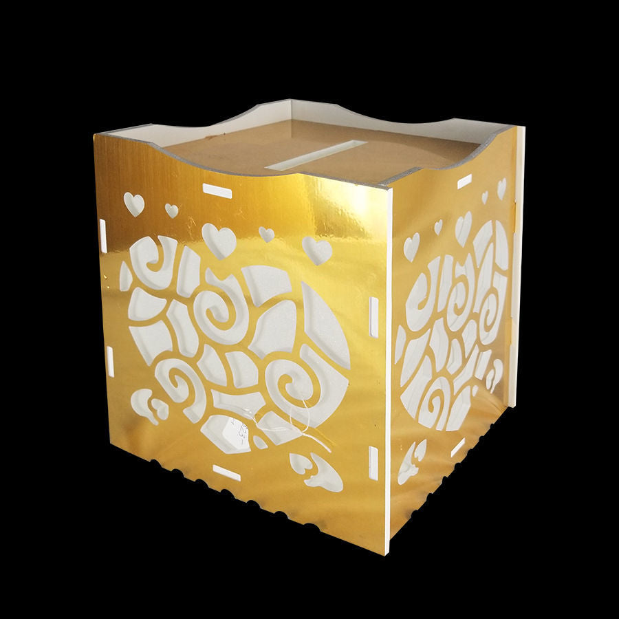 WM-HBX02 GD - Gold square Money Box with Laser Cut Heart Shape