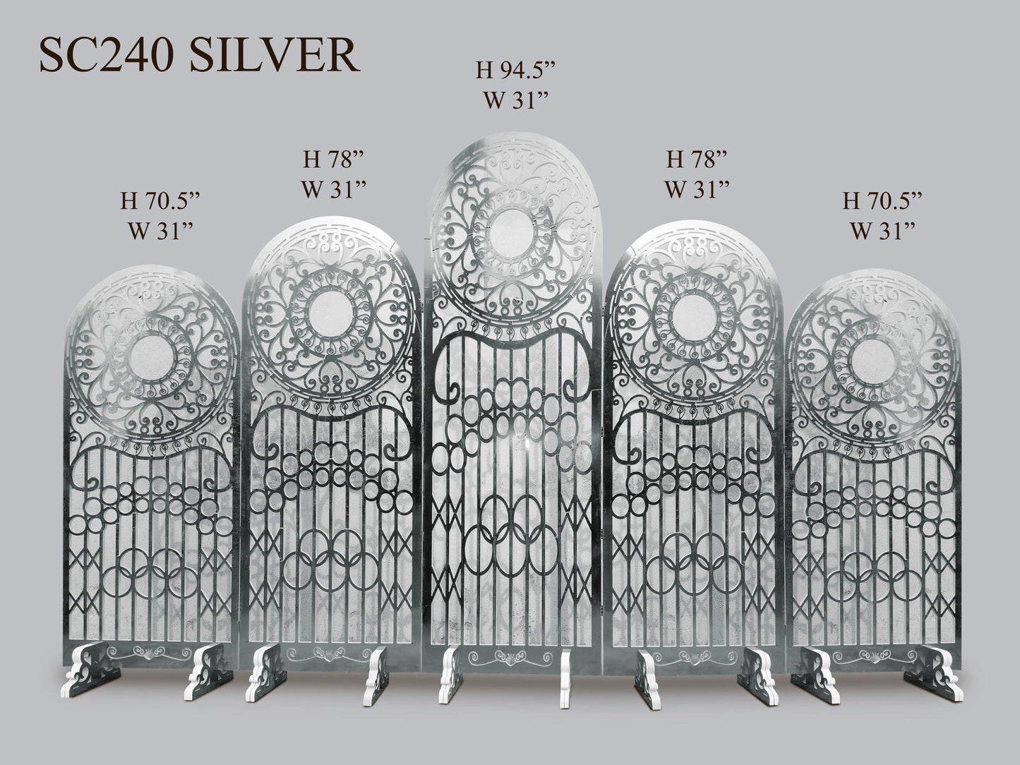 SC240 Silver - Backdrop Room Divider Panels - 5 connected pieces Set - Silver - Stores Flat