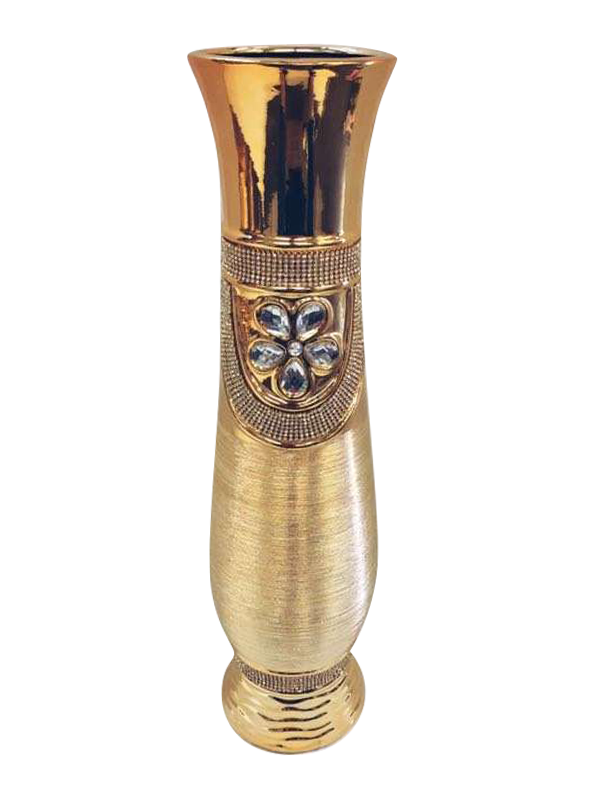 684-59 U - Gold Vase Elegant Ceramic with Crystal Detail 23"