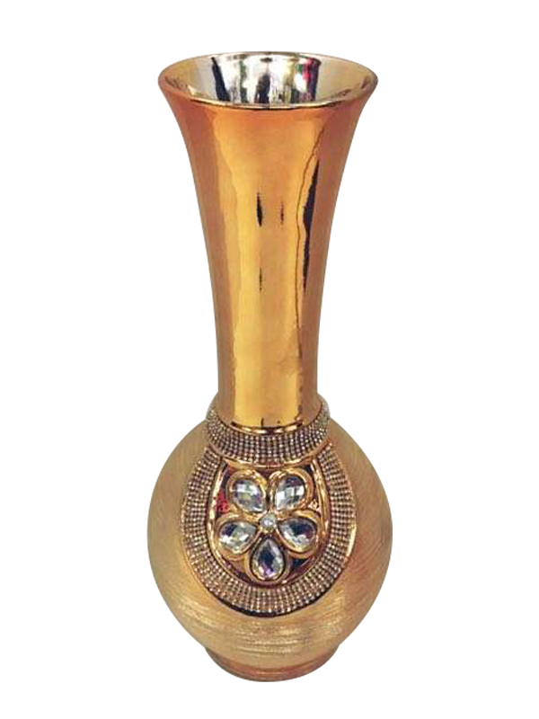 451-1U - Gold Vase Elegant Ceramic with Crystal Detail 18"