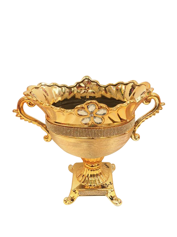 663-2 - Gold Vase Elegant Ceramic with Crystal Detail 14"