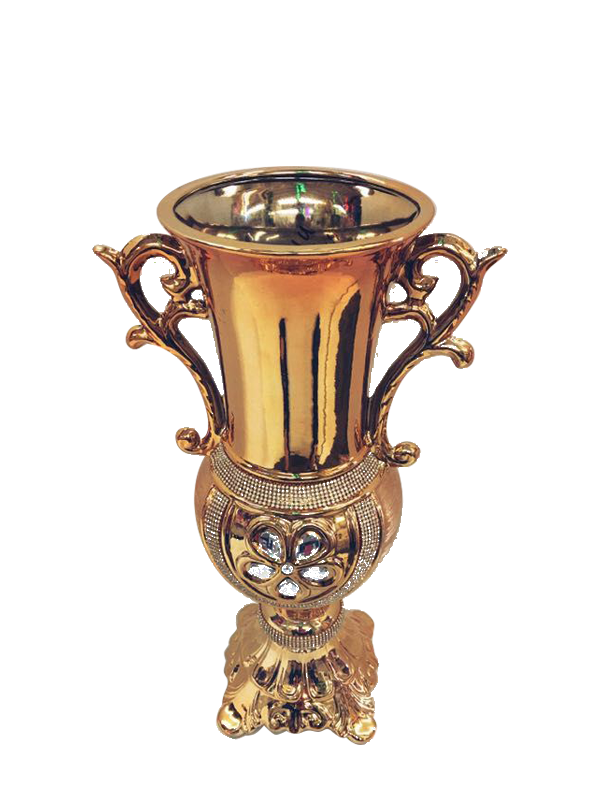 686-1U - Gold Vase Elegant Ceramic Swirl Handles with Crystal Detail 22"
