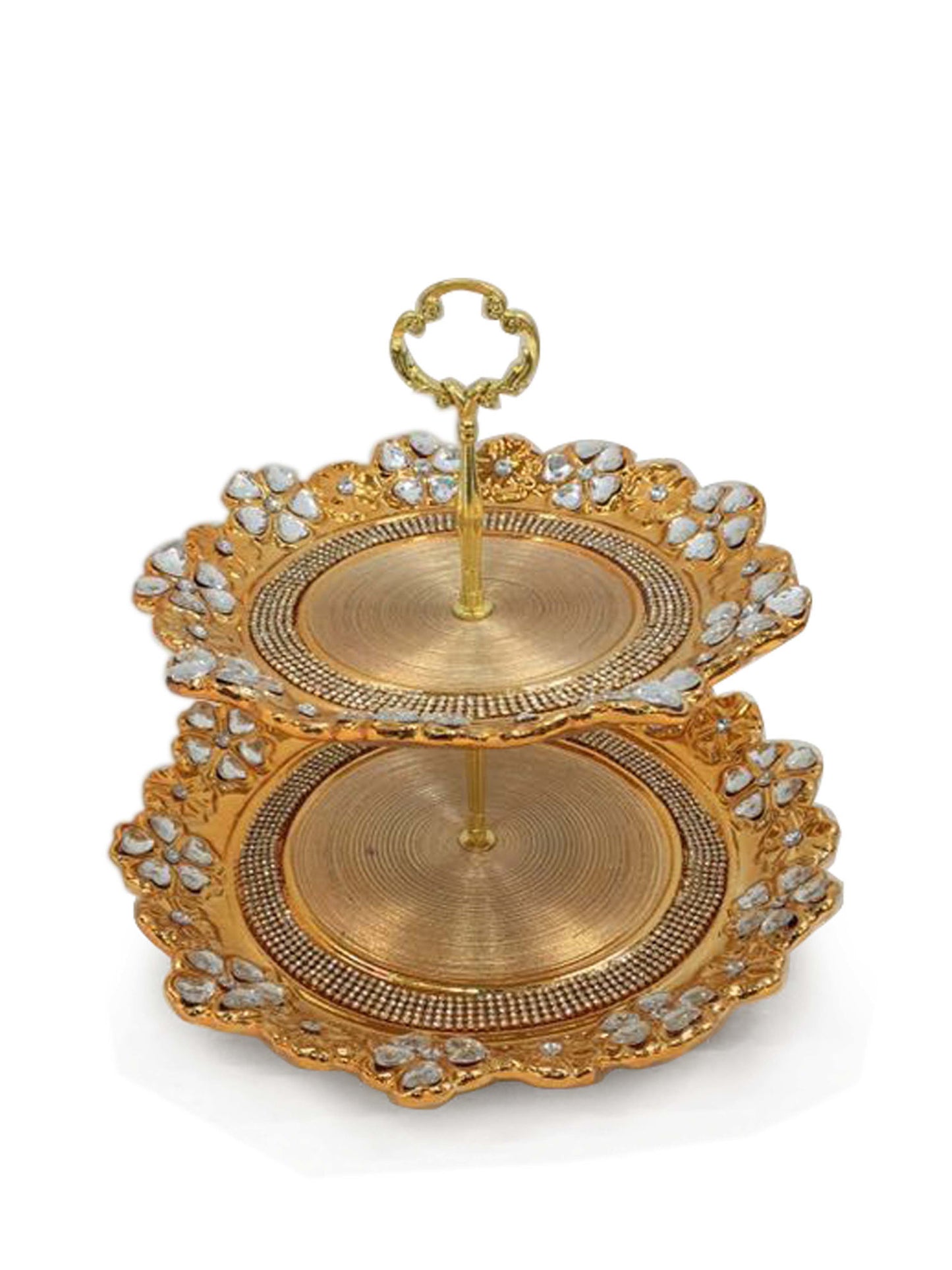 653-2-3 - Gold Vase Elegant Ceramic 2-Tier Cupcake Stand with Crystal Detail Tall 12"