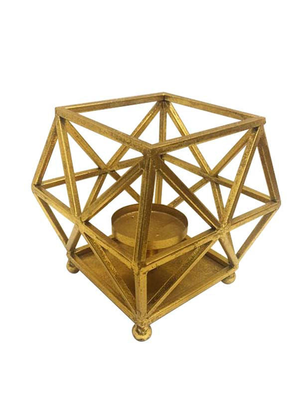FJ70324 - Gold Geometric Metal Wired Decor Candle Holder 8"