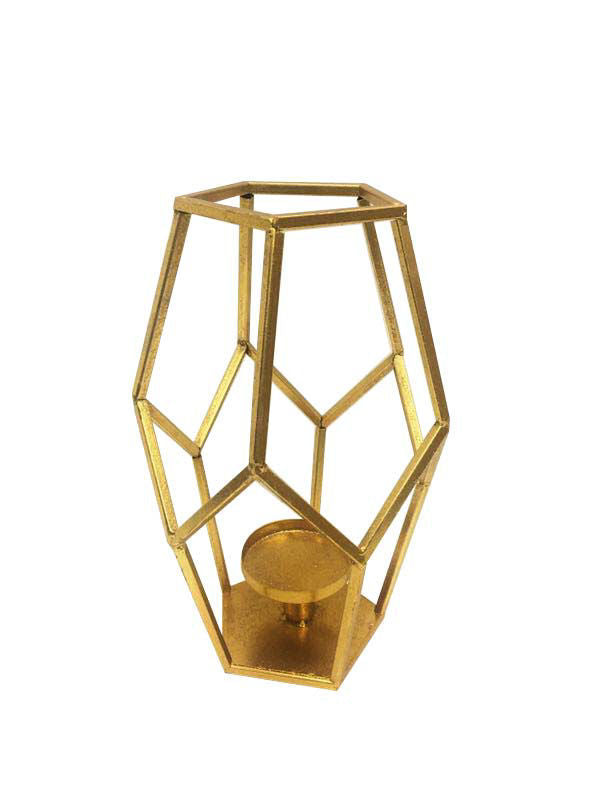 FJ70325- Gold Geometric Metal Wired Decor Candle Holder Tall 15"