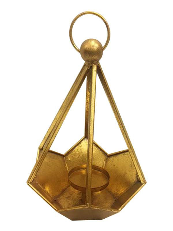 FJ70329- Gold Geometric Metal Wired Decor Lantern Candle Holder 14"
