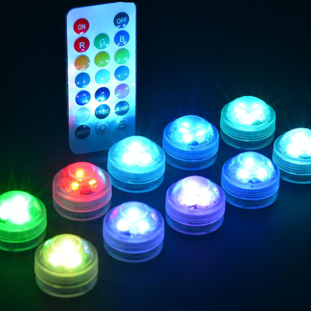 LED005 RGB - 12 Pack | Multicolor Waterproof Battery Operated Submersible Led Lights Centerpieces with Remote Control