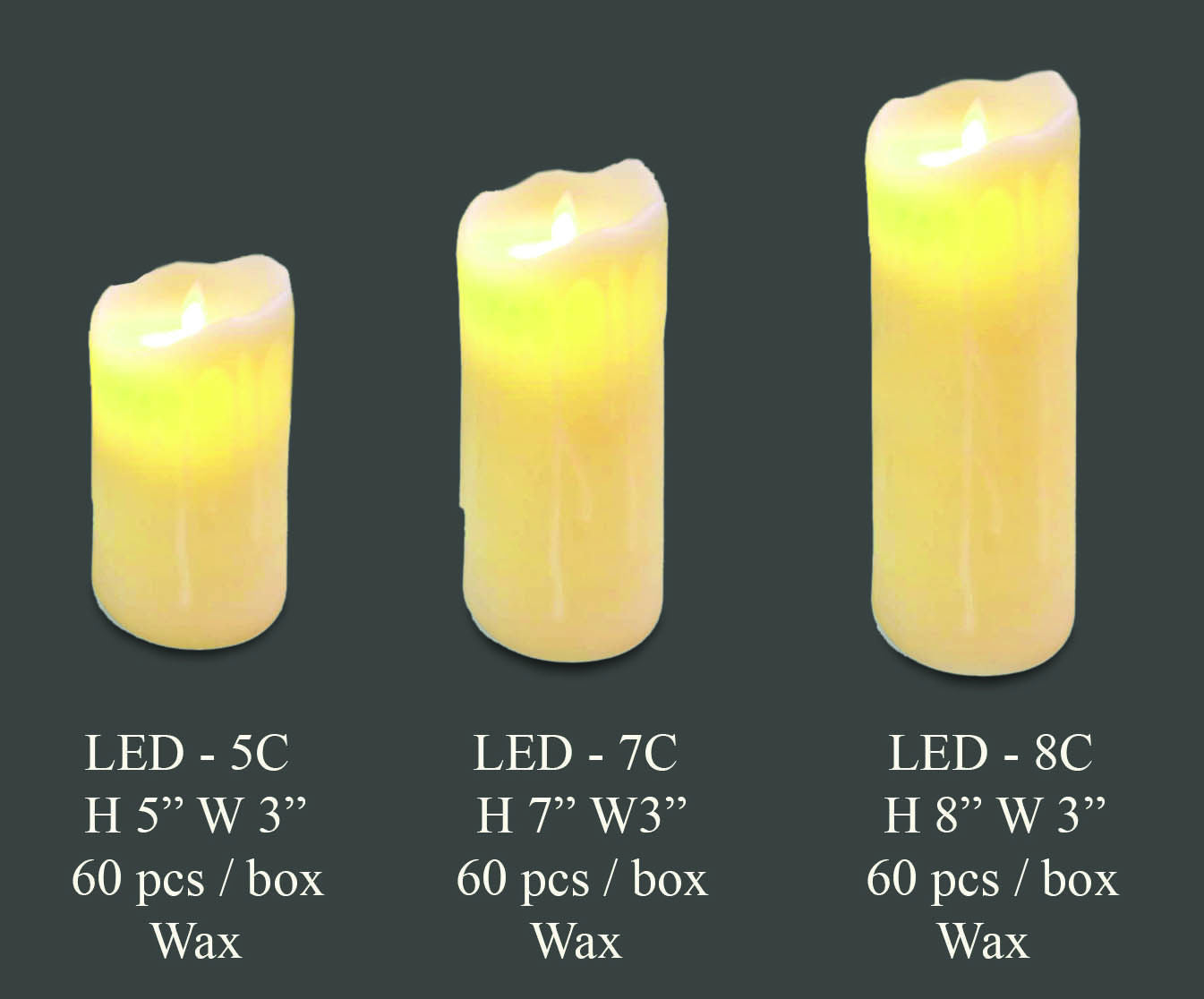 LED 8C - 8"LED Battery Flickering Wick Candle with Real Wax Coating