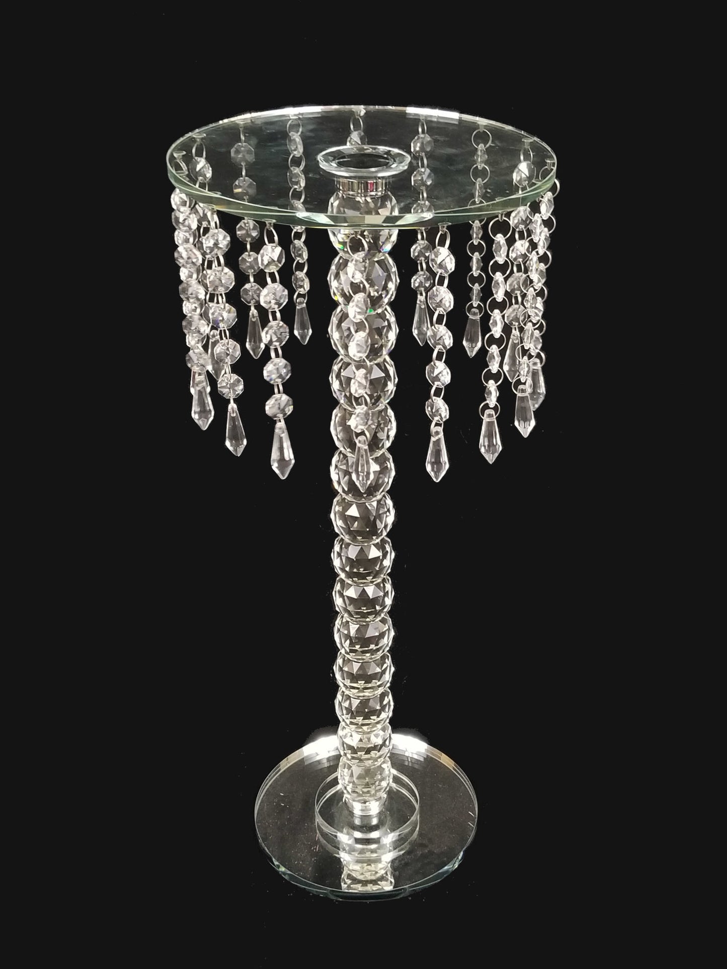 CH4466 - 20" Tall Rounded Crystal Stand with Hanging Crystal