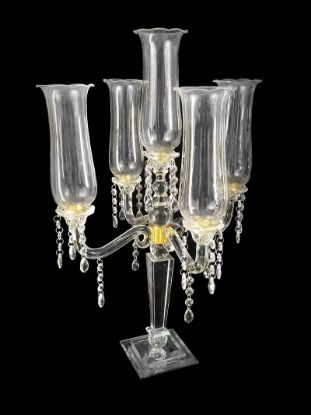 Picture of CH3035 - 5 Arm Premium Gem Cut with Hurricane Taper Crystal Glass Candle Holder with Gold Detail 25"