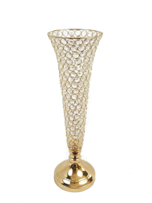 Picture of CCH0088-60 -  Gold Crystal Trumpet Vase for Flowers 23.5"