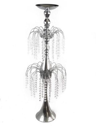 Picture of PQX2 - Silver Metal Flower Stand with Two Tier Crystal Chain Chandelier Stand 36"