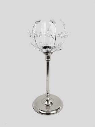 Picture of CH5461 Silver - Candle Holder With Flower Crystal Design and Hurricane Glass Tube