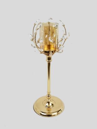 Picture of CH5462 Gold - Candle Holder With Flower Crystal Design and Hurricane Glass Tube