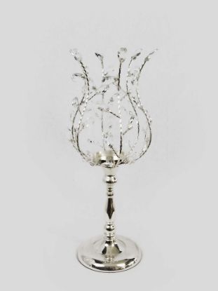 Picture of CH5439 SIlver - Candle Holder With Flower Crystal Design and Hurricane Glass Tube