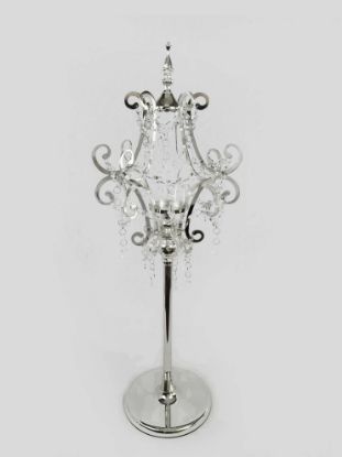 Picture of CH5458 Silver - Candle Holder With Pentagon Crystal Design and Hurricane Glass Tube