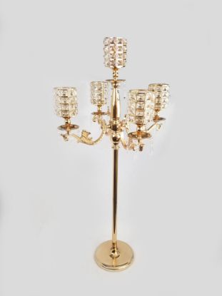 Picture of 7026 - Tall 5 Arm Crystal Beaded Globe Metal Candelabra Candle Holder
