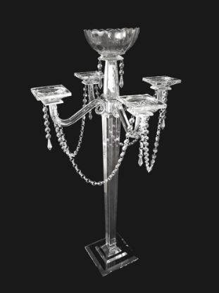 Picture of CHHY66-5 - Tall 4 Arm Premium Gem Cut Crystal Glass Candle Holder with Flower Holder
