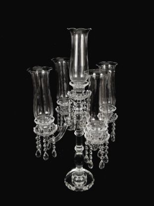 Picture of CCH0554 - Tall 5 Arm Premium Gem Cut with Hurricane Taper Crystal Glass Candle Holder 28"